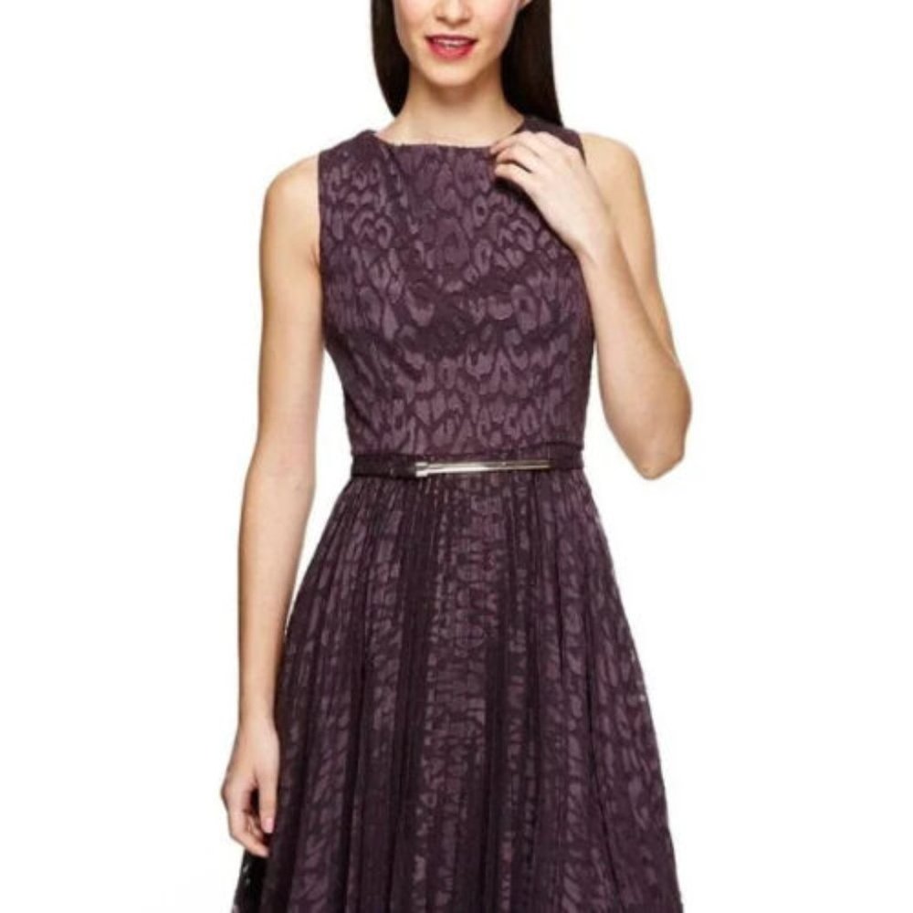 adrianna Papell Navy nude Zig Zag burn out dress beautiful 4 NWT